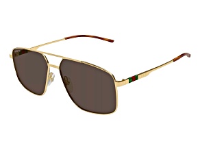 Gucci Gold Tone Square Frame / Brown Lenses Sunglasses