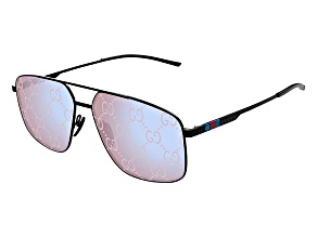 Gucci Black Square Frame / Blue Gray Mirrored Lenses Sunglasses