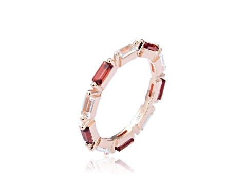 Baguette Garnet and White Topaz 14K Rose Gold Over Sterling Silver Eternity Band Ring