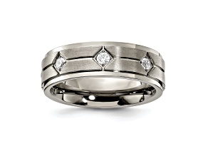 White Cubic Zirconia Titanium 7mm Men's Band Ring