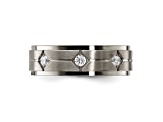 White Cubic Zirconia Titanium 7mm Men's Band Ring