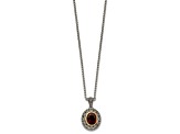 Sterling Silver Antiqued with 14K Accent Garnet Oval Necklace