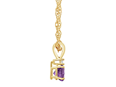 6mm Round Amethyst with Diamond Accent 14k Yellow Gold Pendant With Chain