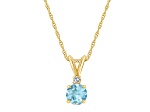 6mm Round Aquamarine with Diamond Accent 14k Yellow Gold Pendant With Chain