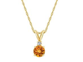 6mm Round Citrine with Diamond Accent 14k Yellow Gold Pendant With Chain
