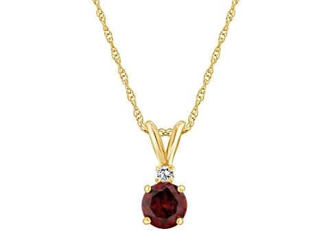 6mm Round Garnet with Diamond Accent 14k Yellow Gold Pendant With Chain