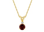 6mm Round Garnet with Diamond Accent 14k Yellow Gold Pendant With Chain