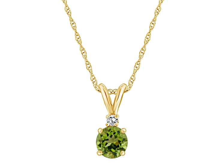 6mm Round Peridot with Diamond Accent 14k Yellow Gold Pendant With Chain