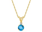 6mm Round Blue Topaz with Diamond Accent 14k Yellow Gold Pendant With Chain