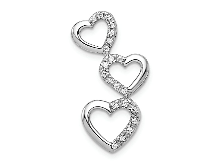 Rhodium Over 14k White Gold Diamond Triple Heart Chain Slide Pendant