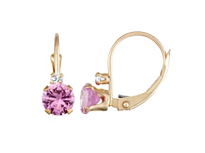 Lab Created Pink Sapphire and White Zircon 10K Yellow Gold Dangle Earrings1.10ctw