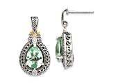 Sterling Silver Antiqued with 14K Accent Diamond and Prasiolite Earrings