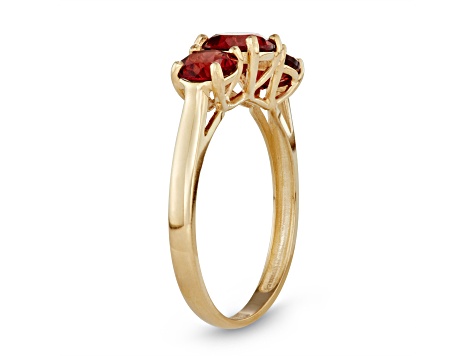 Round Garnet 3-Stone 10K Yellow Gold Ring 2.00ctw
