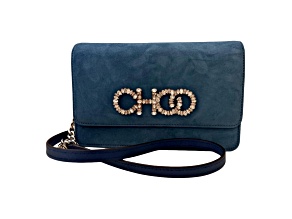 Jimmy Choo Kalina Parrot Blue Suede Chain Wallet