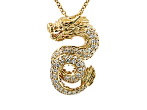 EFFY 14K Yellow Gold White Diamond Dragon Pendant with Chain, 0.40ctw