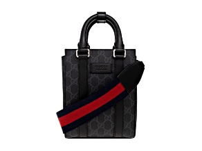 Gucci GG Supreme Monogram Black Canvas Leather Trim Web Strap Mini Tote Bag