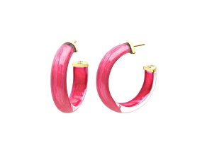 14K Yellow Gold Over Sterling Silver Small Illusion Lucite Hoop Earrings in Pink