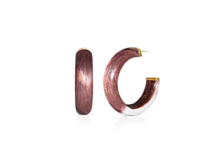 14K Yellow Gold Over Sterling Silver Small Illusion Acrylic Hoop Earrings in Cocoa