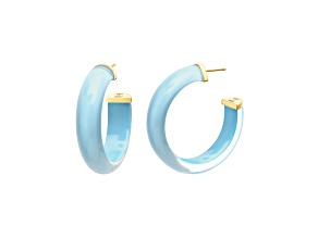 14K Yellow Gold Over Sterling Silver Small Illusion Lucite Hoop Earrings in Ice Blue
