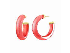 14K Yellow Gold Over Sterling Silver Small Illusion Lucite Hoop Earrings in Watermelon
