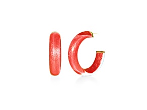 14K Yellow Gold Over Sterling Silver Small Illusion Acrylic Hoop Earrings in Watermelon