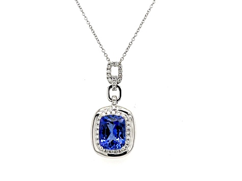 Rectangular Cushion Tanzanite and White Diamond 14K White Gold Necklace