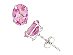 Oval Lab Created Pink Sapphire 10K White Gold Earrings 5.60ctw