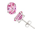 Oval Lab Created Pink Sapphire 10K Yellow Gold Earrings 2.70ctw