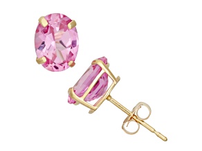 Pink Lab Created Sapphire 10K Yellow Gold Earrings 2.70ctw