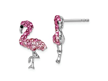 Picture of Rhodium Over Sterling Silver Polished Pink Crystal Flamingo Post Earrings