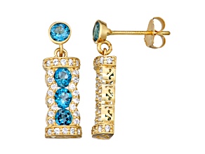 Round London Blue Topaz 10K Yellow Gold Dangle Earrings 1.18ctw