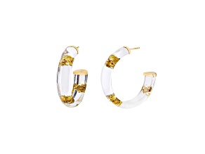 14K Yellow Gold Over Sterling Silver Small Gold Leaf Lucite Hoop Earrings in Clear
