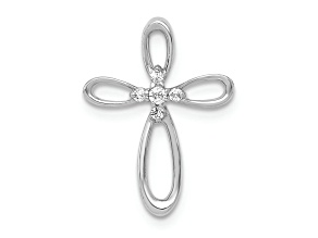 Rhodium Over 10k White Gold Diamond Cross Chain Slide Pendant