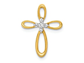 10k Yellow Gold and Rhodium Over 10k Yellow Gold Diamond Cross Chain Slide Pendant