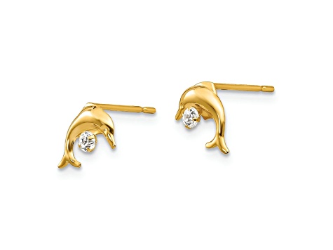 14k Yellow Gold Cubic Zirconia Children's Dolphin Stud Earrings