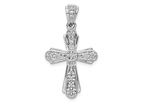 Rhodium Over 14K White Gold 1/10ct. Diamond Cross Pendant