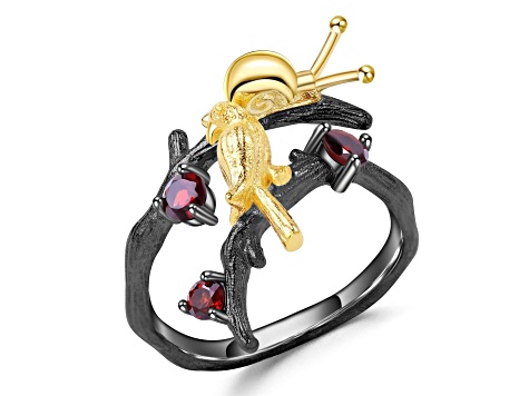 Garnet Black Rhodium Over and 14K Gold Over Sterling Silver Robin Ring