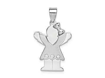 Picture of Rhodium Over 14k White Gold Satin Diamond Kid with Bow Pendant