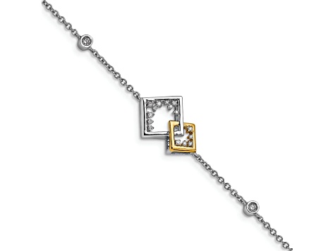 14k Yellow Gold and 14k White Gold Polished Double Square Diamond Bracelet