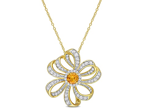 Madeira Citrine and White Topaz 18k Yellow Gold Over Sterling Silver Flower Pendant w/Chain 2ctw