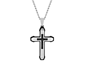 Black Ion-Plated Stainless Steel and Black Diamond Cross Pendant With Chain 0.16ctw