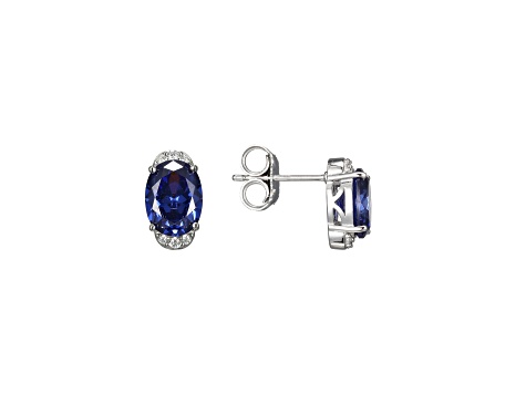 Blue And White Cubic Zirconia Rhodium Over Sterling Silver Stud Earrings 3.12ctw