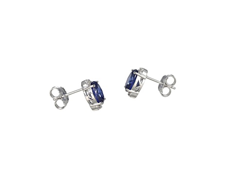 Blue And White Cubic Zirconia Rhodium Over Sterling Silver Stud Earrings 3.12ctw