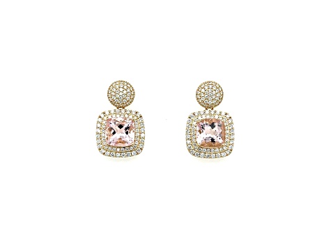 Pink Morganite and White Diamond 14K Yellow Gold Earrings