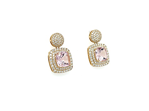 Pink Morganite and White Diamond 14K Yellow Gold Earrings