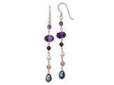 Sterling Silver Freshwater Black and White Pearl, Amethyst, and Lavender Jadeite Dangle Earrings