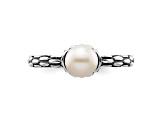 Rhodium Over Sterling Silver Stackable Expressions Patterned White Freshwater Cultured Pearl Ring