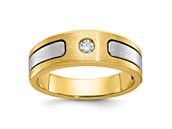 Picture of 10K Two-tone Yellow and White Gold Men's Polished and Satin Diamond Ring 0.10ctw