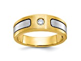 10K Two-tone Yellow and White Gold Men's Polished and Satin Diamond Ring 0.10ctw