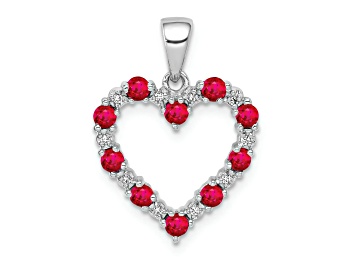 Picture of Rhodium Over 14k White Gold Diamond and Red Ruby Heart Pendant